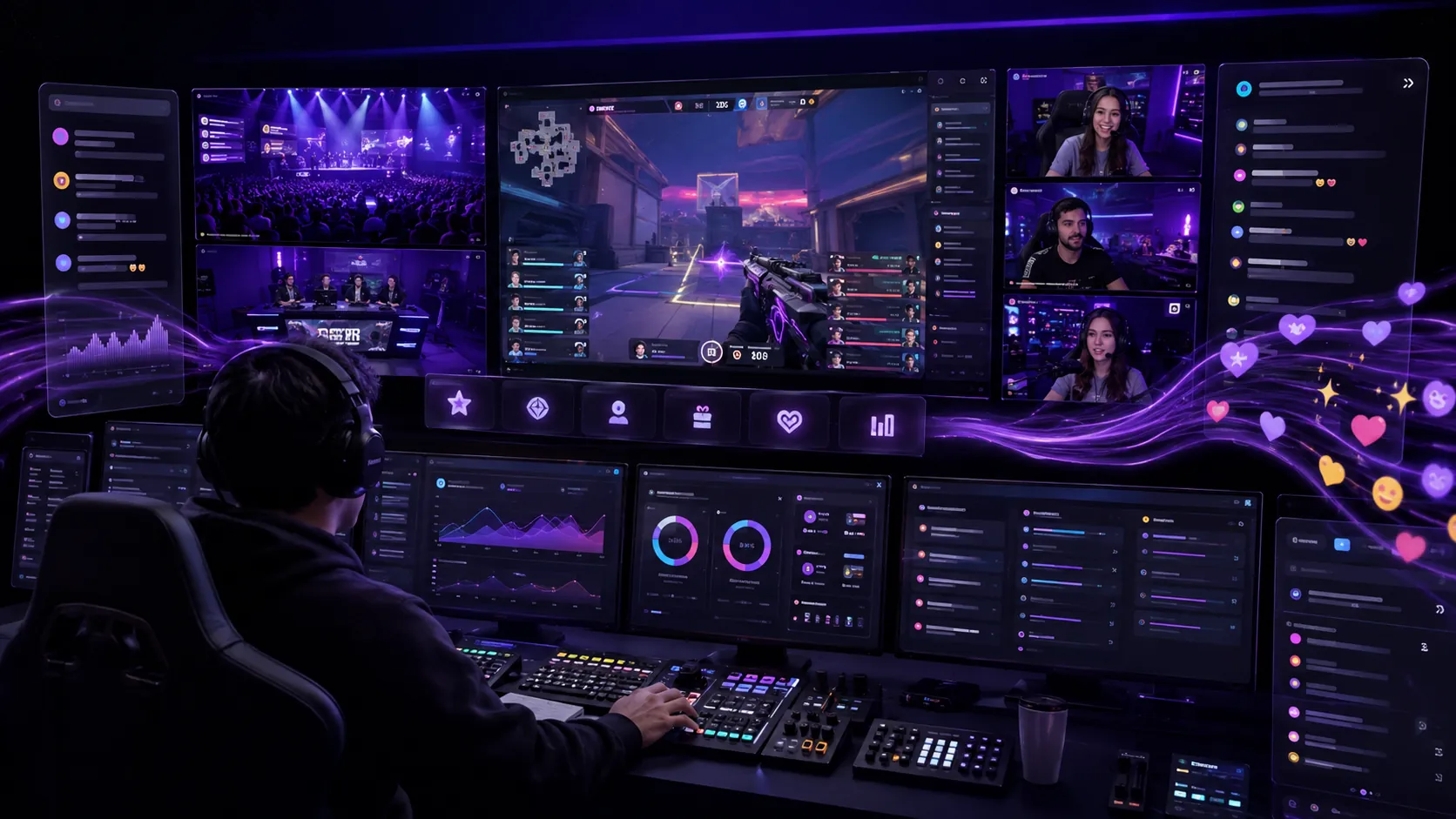 Conceito visual de control room para streaming e esports